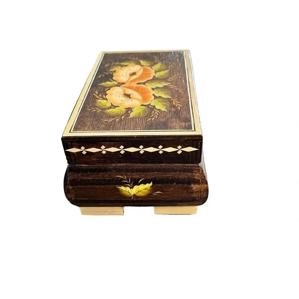 Hand Painted Italian Floral Wood Jewelry Box